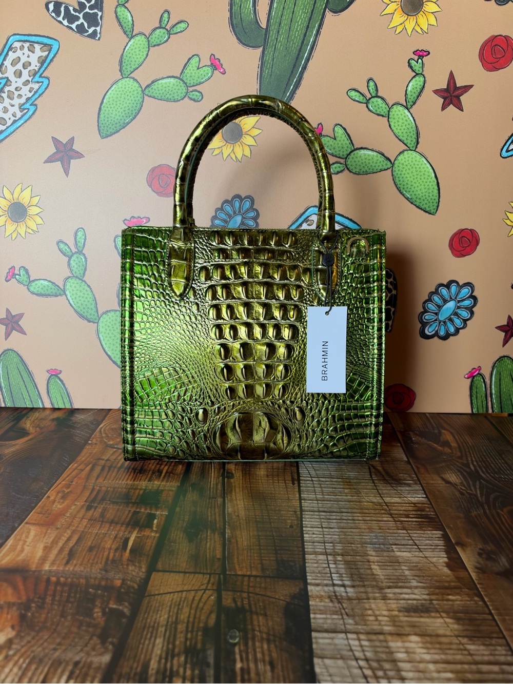 Last one! Price Firm! Brahmin Small Caroline cacti green Metallic - Picture 6 of 13